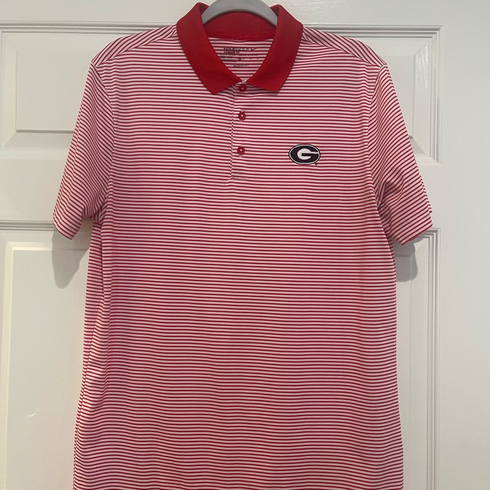 Nike Georgia Red and White Striped Polo Shirt